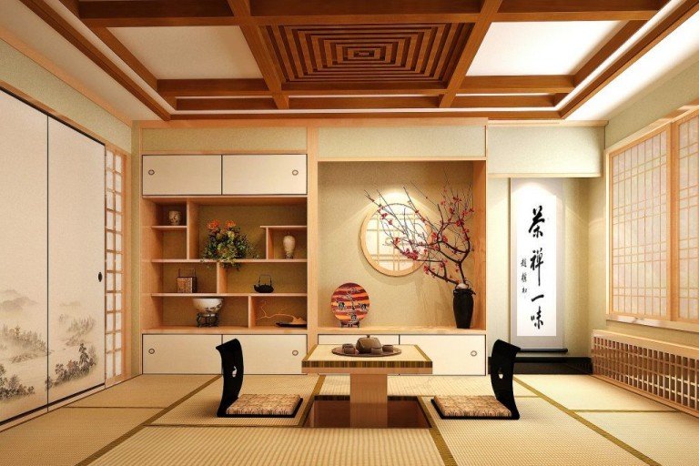 Ý tưởng trang trí tường phòng khách phong cách Nhật Bản đẹp
